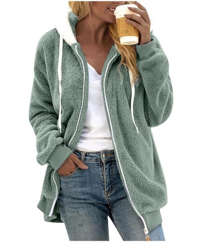 Women's Fleece Jacket Hooded Fleece Jacket Women Trendy Casual Warm Plush Patchwork Zipper Pocket Hooded Loose Coat for Women...