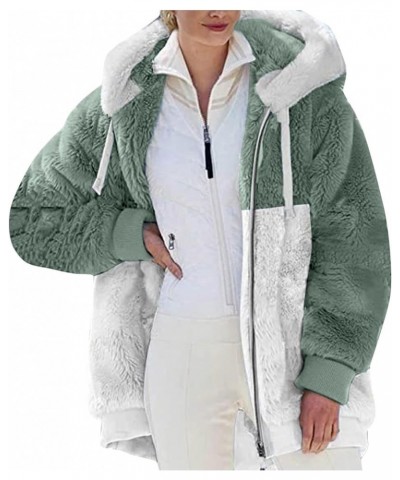 Women's Fleece Jacket Hooded Fleece Jacket Women Trendy Casual Warm Plush Patchwork Zipper Pocket Hooded Loose Coat for Women...