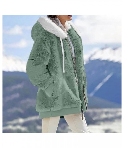 Women's Fleece Jacket Hooded Fleece Jacket Women Trendy Casual Warm Plush Patchwork Zipper Pocket Hooded Loose Coat for Women...