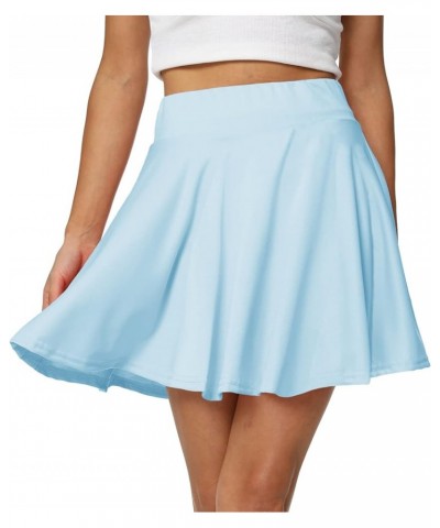 Women's Casual Basic Versatile Flared Pleated Mini Skater Skirt with Shorts Light Blue $12.50 Skirts