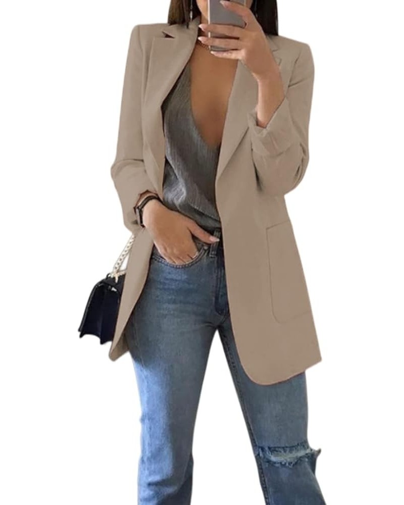 Womens Casual Blazer Jacket Long Sleeve Lapel Open Front Button Work Professional Suit Jackets Office Clothes Outwear G-khaki...