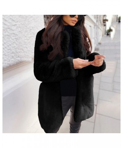 Winter Coats for Women Furry Women Long Jacket Faux Sleeve Short Warm Women's Coat Shaggy Coat Open Front White Faux D-black ...