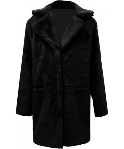 Winter Coats for Women Furry Women Long Jacket Faux Sleeve Short Warm Women's Coat Shaggy Coat Open Front White Faux D-black ...