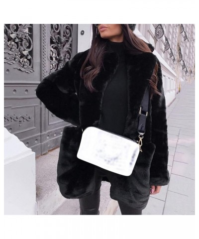 Winter Coats for Women Furry Women Long Jacket Faux Sleeve Short Warm Women's Coat Shaggy Coat Open Front White Faux D-black ...