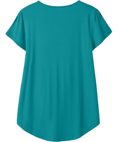 Womens Casual Summer T Shirts Basic Pleated Tunic Tops Petal Short Sleeve Blouse… Acid Blue $7.50 Tops