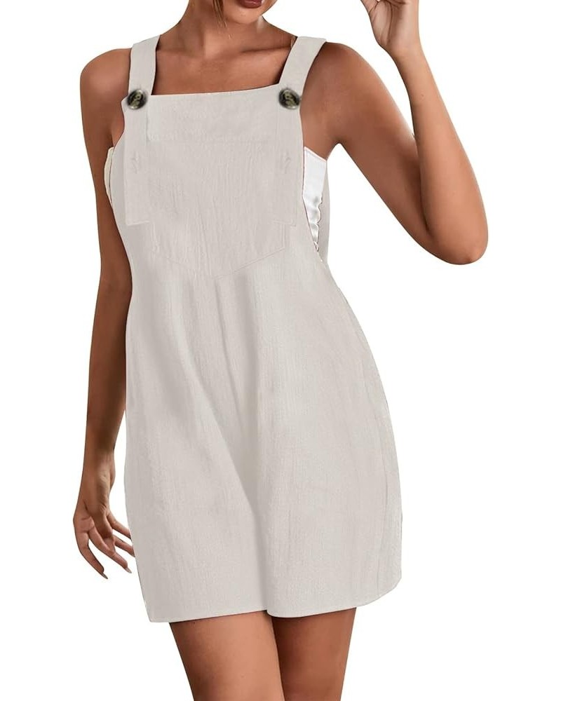 Shorts Romper For Women Summer Cotton Linen One Piece Adjustable Strap Stretchy Beach Playsuits For Women With Pocket White $...