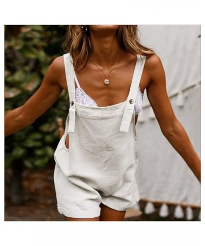 Shorts Romper For Women Summer Cotton Linen One Piece Adjustable Strap Stretchy Beach Playsuits For Women With Pocket White $...