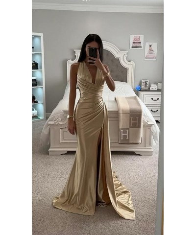 Women's Halter Satin Prom Dress Floor Length Formal Evening Party Gowns with Slit Coral $28.60 Dresses