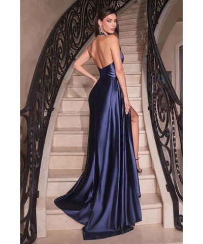 Women's Halter Satin Prom Dress Floor Length Formal Evening Party Gowns with Slit Coral $28.60 Dresses