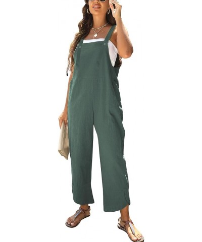 Women's Casual Loose Petal Hem Baggy Cotton Linen Overalls Jumpsuits Romper Suits Wide Leg Pants Teal $13.24 Overalls