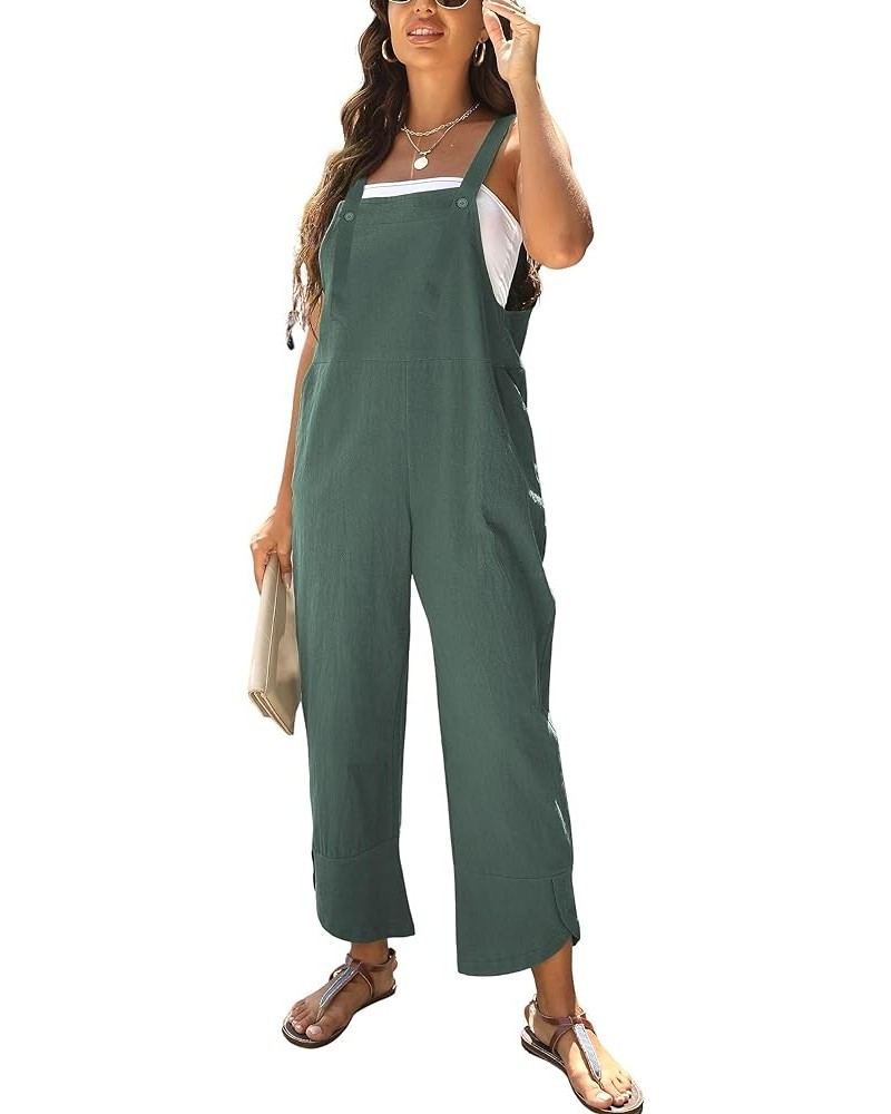 Women's Casual Loose Petal Hem Baggy Cotton Linen Overalls Jumpsuits Romper Suits Wide Leg Pants Teal $13.24 Overalls