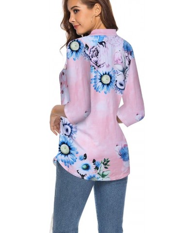 Women's 3/4 Sleeve V Neck Tops Casual Tunic Blouse Loose Shirt Pink $16.82 Blouses