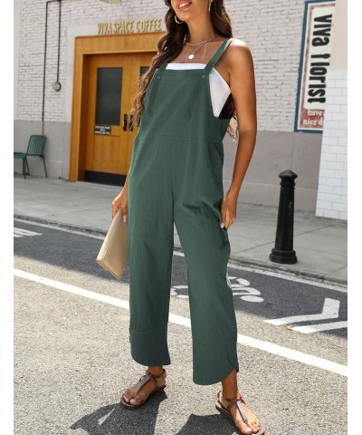 Women's Casual Loose Petal Hem Baggy Cotton Linen Overalls Jumpsuits Romper Suits Wide Leg Pants Teal $13.24 Overalls