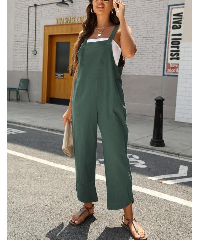 Women's Casual Loose Petal Hem Baggy Cotton Linen Overalls Jumpsuits Romper Suits Wide Leg Pants Teal $13.24 Overalls