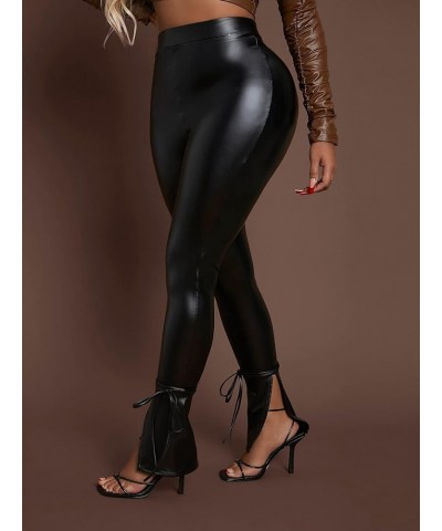 Women's Faux Leather Leggings Pants High Waisted Leather Stacked Pants Black2 $10.25 Leggings