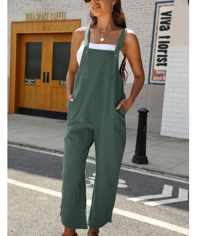 Women's Casual Loose Petal Hem Baggy Cotton Linen Overalls Jumpsuits Romper Suits Wide Leg Pants Teal $13.24 Overalls