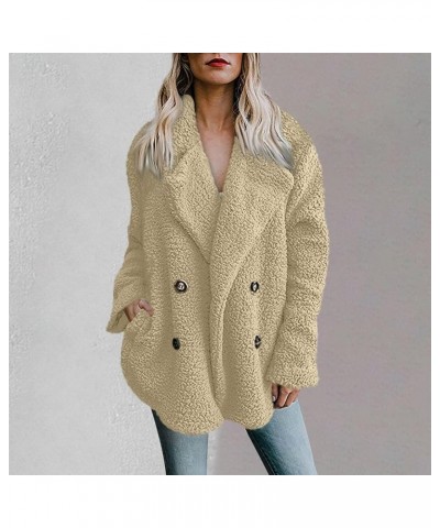 Jacket for Women Fashion Casual Fall Women's Plaid Button down Brushed Long Sleeve Pocket Jacket Queen Sweaters Tops 04-beige...