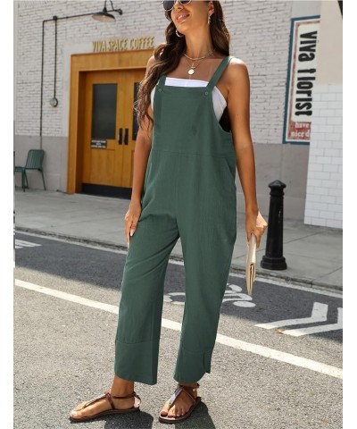 Women's Casual Loose Petal Hem Baggy Cotton Linen Overalls Jumpsuits Romper Suits Wide Leg Pants Teal $13.24 Overalls