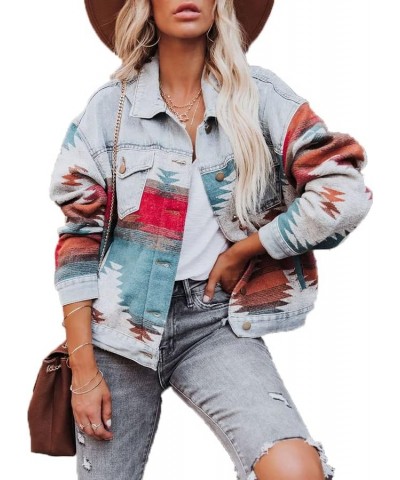 Womens Aztec Jacket Western Jacket Shacket Long Sleeve Button Down with Pockets Color5 $14.81 Jackets