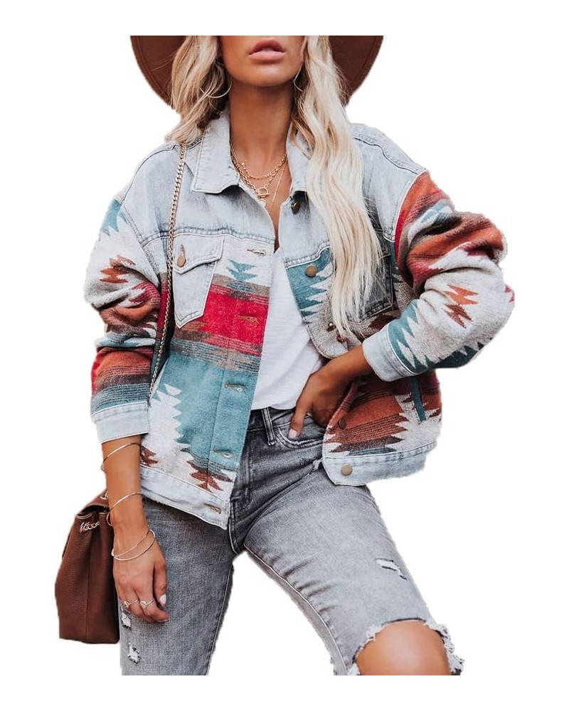 Womens Aztec Jacket Western Jacket Shacket Long Sleeve Button Down with Pockets Color5 $14.81 Jackets