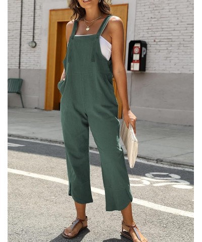 Women's Casual Loose Petal Hem Baggy Cotton Linen Overalls Jumpsuits Romper Suits Wide Leg Pants Teal $13.24 Overalls