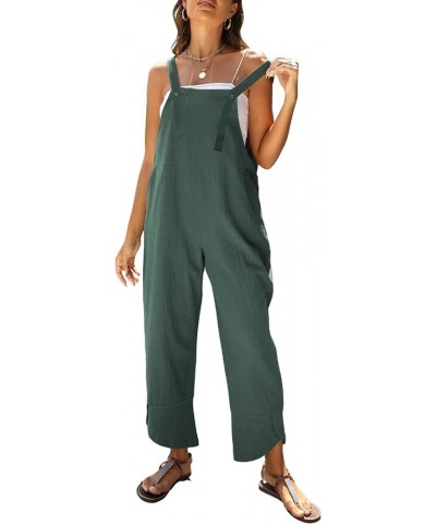 Women's Casual Loose Petal Hem Baggy Cotton Linen Overalls Jumpsuits Romper Suits Wide Leg Pants Teal $13.24 Overalls