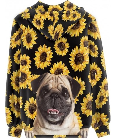 Womens Zip Up Hoodies Long Sleeve Spring Casual Sweatshirts Jacket Trendy Hoodie with Pockets Pug Sunflower Black $21.72 Hood...