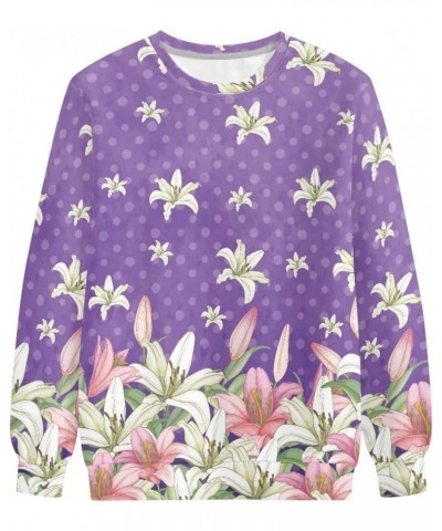 JooMeryer Women's Van Gogh Starry Night 3D Printed Crew Neck Sweatshirts Pullover Purple Pink Lily $19.19 Hoodies & Sweatshirts