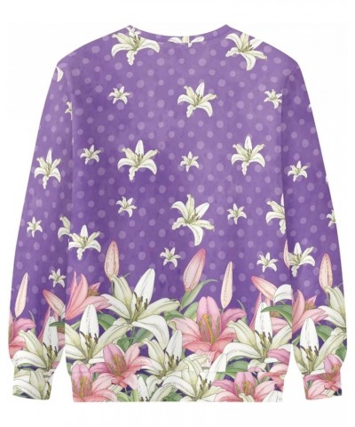 JooMeryer Women's Van Gogh Starry Night 3D Printed Crew Neck Sweatshirts Pullover Purple Pink Lily $19.19 Hoodies & Sweatshirts