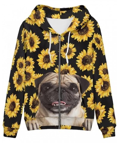 Womens Zip Up Hoodies Long Sleeve Spring Casual Sweatshirts Jacket Trendy Hoodie with Pockets Pug Sunflower Black $21.72 Hood...