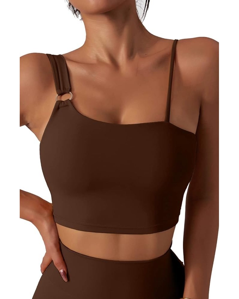 Sports Bras for Women One Shoulder Straps Padded Workout Running Yoga Bra Medium Support Brown $11.28 Lingerie