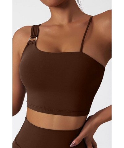 Sports Bras for Women One Shoulder Straps Padded Workout Running Yoga Bra Medium Support Brown $11.28 Lingerie