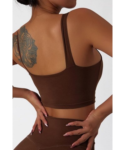 Sports Bras for Women One Shoulder Straps Padded Workout Running Yoga Bra Medium Support Brown $11.28 Lingerie