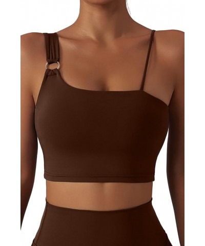 Sports Bras for Women One Shoulder Straps Padded Workout Running Yoga Bra Medium Support Brown $11.28 Lingerie