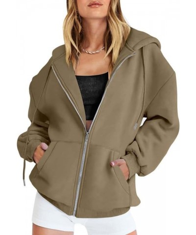 Women's Oversized Zip Up Hoodies Sweatshirts Fall Winter Casual Drawstring Jacket Tops with Pocket Khaki $10.07 Hoodies & Swe...