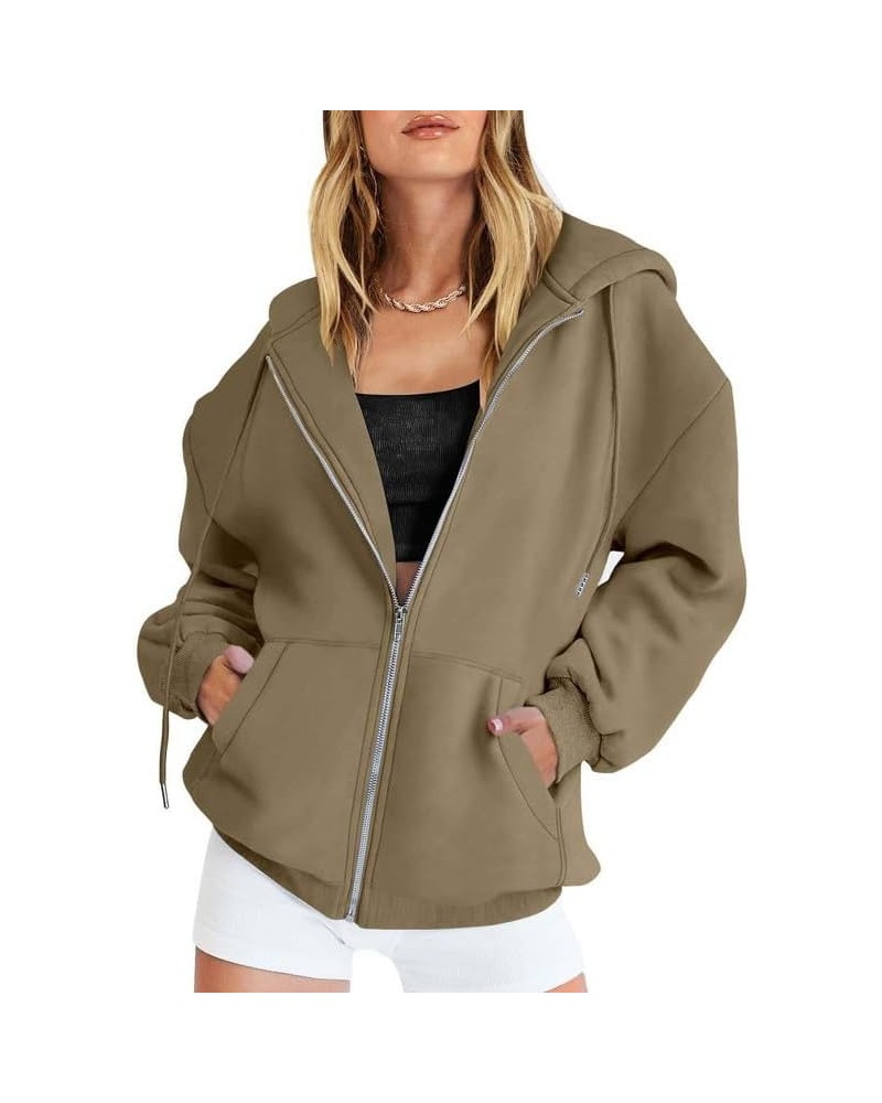 Women's Oversized Zip Up Hoodies Sweatshirts Fall Winter Casual Drawstring Jacket Tops with Pocket Khaki $10.07 Hoodies & Swe...