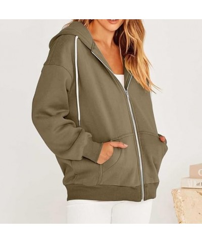 Women's Oversized Zip Up Hoodies Sweatshirts Fall Winter Casual Drawstring Jacket Tops with Pocket Khaki $10.07 Hoodies & Swe...