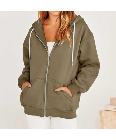 Women's Oversized Zip Up Hoodies Sweatshirts Fall Winter Casual Drawstring Jacket Tops with Pocket Khaki $10.07 Hoodies & Swe...