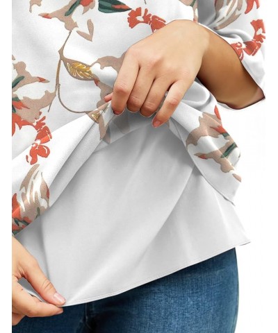 Womens Casual Scoop Neck Blouses 3/4 Sleeve Chiffon Dressy Blouse Tops Shirts 05 Floral White $16.23 Blouses