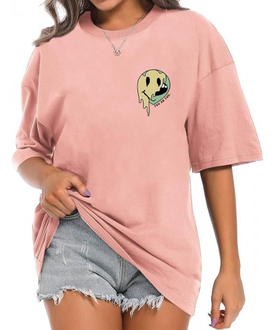 Oversized Graphic Tees for Women Cute Smile Face Shirt Womens Baggy T Shirts Cotton Tops Loose Fit Vintage T-Shirts Pink $9.3...