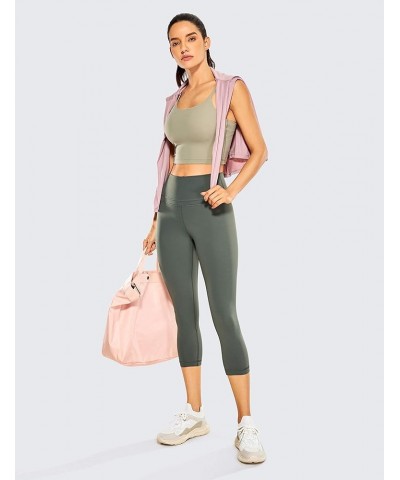 Womens High Waisted Workout Capri 19 Inches - Gym Compression Tummy Control Yoga Leggings Pants Grey Sage $15.08 Leggings