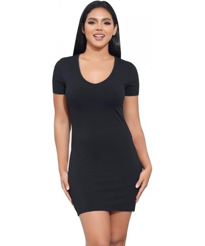 Black Bodycon Dresses for Women Mini Dress Short Sleeve Party Dress V Neck Club Dresses Sexy Workout Summer Dress Black-1 $11...