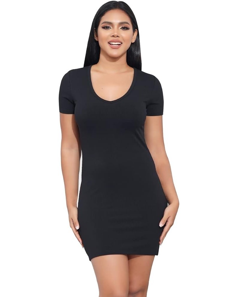 Black Bodycon Dresses for Women Mini Dress Short Sleeve Party Dress V Neck Club Dresses Sexy Workout Summer Dress Black-1 $11...