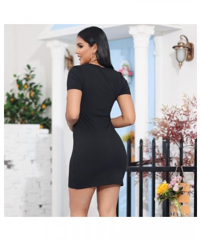 Black Bodycon Dresses for Women Mini Dress Short Sleeve Party Dress V Neck Club Dresses Sexy Workout Summer Dress Black-1 $11...