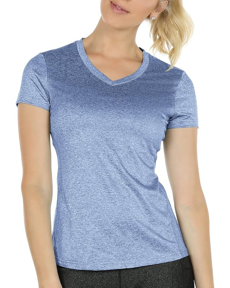 Workout Shirts Yoga Tops Activewear V-Neck T-Shirts for Women Running Fitness Sports Short Sleeve Tees Blue $10.19 Activewear