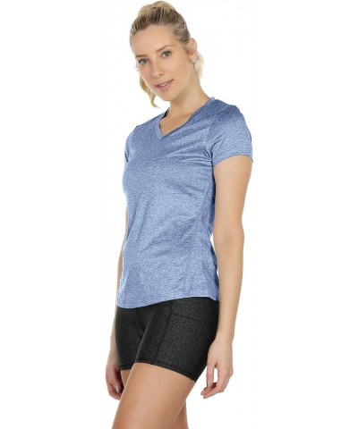 Workout Shirts Yoga Tops Activewear V-Neck T-Shirts for Women Running Fitness Sports Short Sleeve Tees Blue $10.19 Activewear