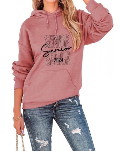 Women Senior 2024 Hoodie Tops Casual Letter Print Graphic Grad Hooded Sweatshirt Long Sleeve Pullover Hoody Shirt Pink $13.95...