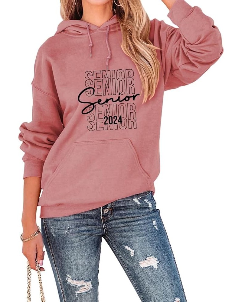 Women Senior 2024 Hoodie Tops Casual Letter Print Graphic Grad Hooded Sweatshirt Long Sleeve Pullover Hoody Shirt Pink $13.95...