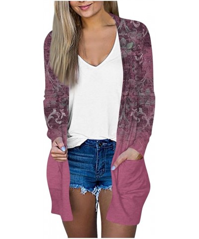 Long Sleeve Cardigan for Women Plus Size Open Front Kimono Cardigan with Pockets Elastic Loose Fit Tunic Shirts 2-hot Pink $1...