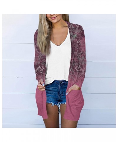 Long Sleeve Cardigan for Women Plus Size Open Front Kimono Cardigan with Pockets Elastic Loose Fit Tunic Shirts 2-hot Pink $1...